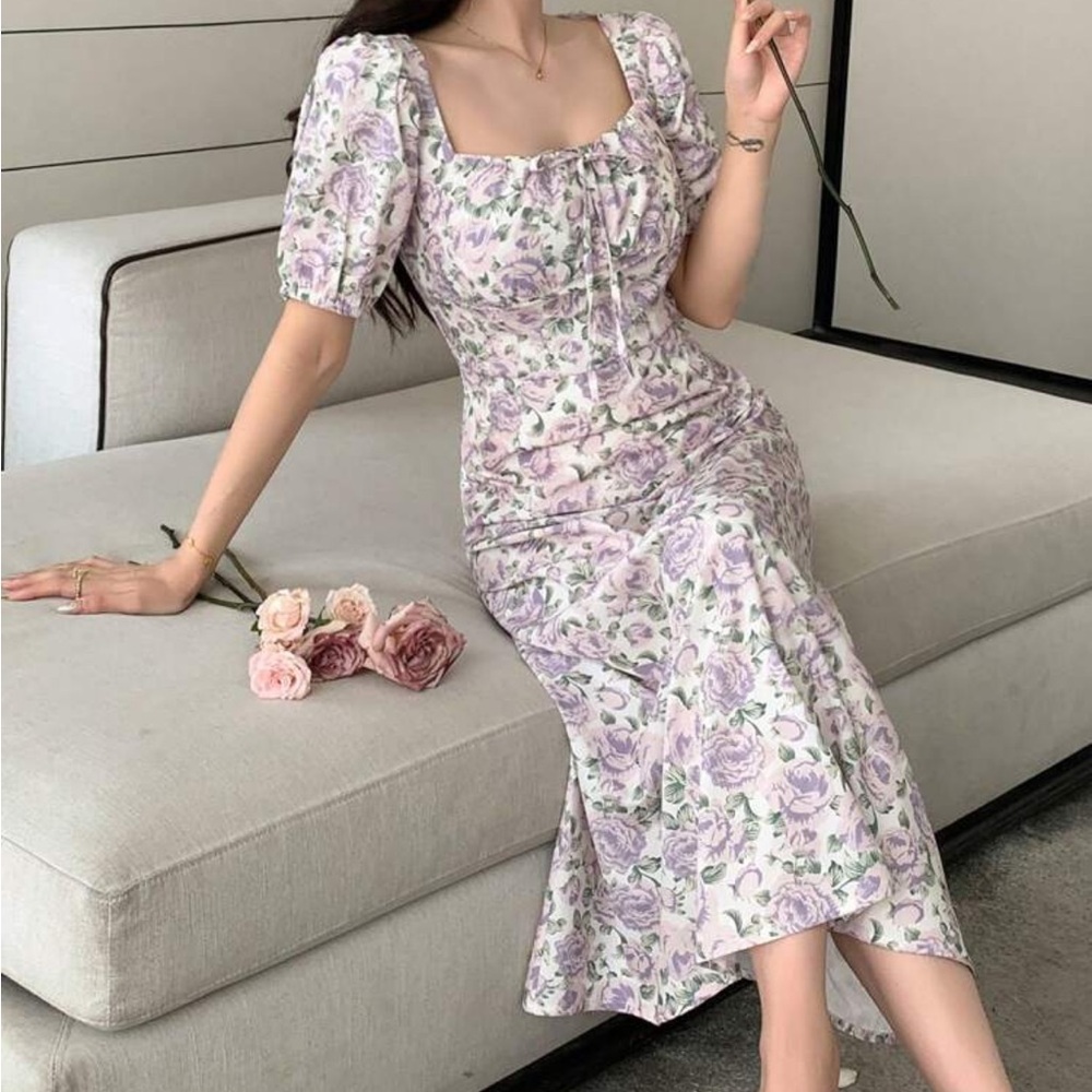 SHEIN Lavender Floral Midi Dress